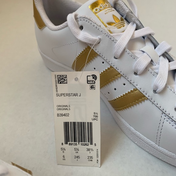 New Adidas Superstar Gold/White Sneaker Size 6 - Picture 7 of 12